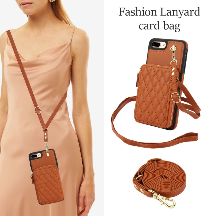 For iPhone 7 Plus / 8 Plus AwQuer Crossbody Zipper Wallet Rhombic Leather Back Phone Case