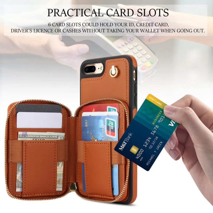 For iPhone 7 Plus / 8 Plus AwQuer Crossbody Zipper Wallet Rhombic Leather Back Phone Case