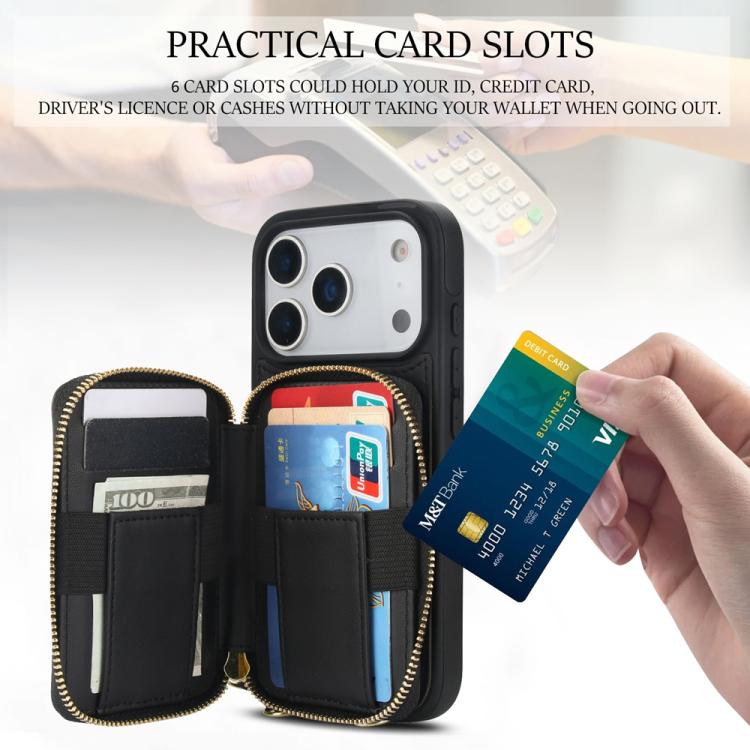 For iPhone 17 Pro Max AwQuer Crossbody Zipper Wallet Rhombic Leather Back Phone Case