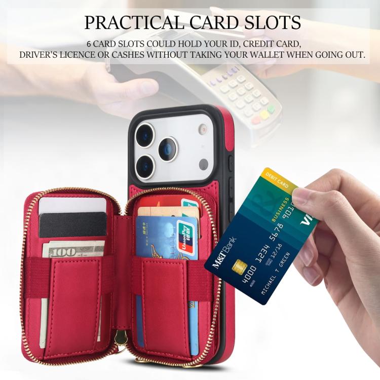 For iPhone 17 Pro Max AwQuer Crossbody Zipper Wallet Rhombic Leather Back Phone Case