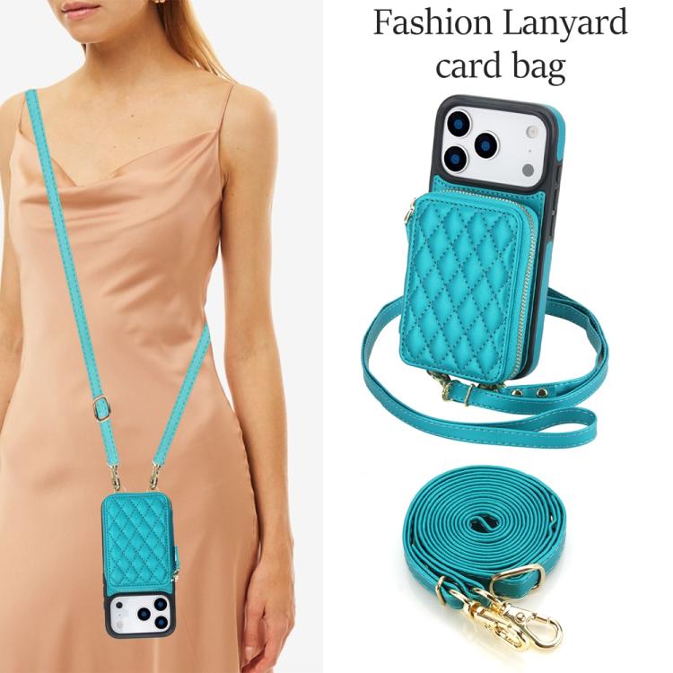 For iPhone 17 Pro Max AwQuer Crossbody Zipper Wallet Rhombic Leather Back Phone Case