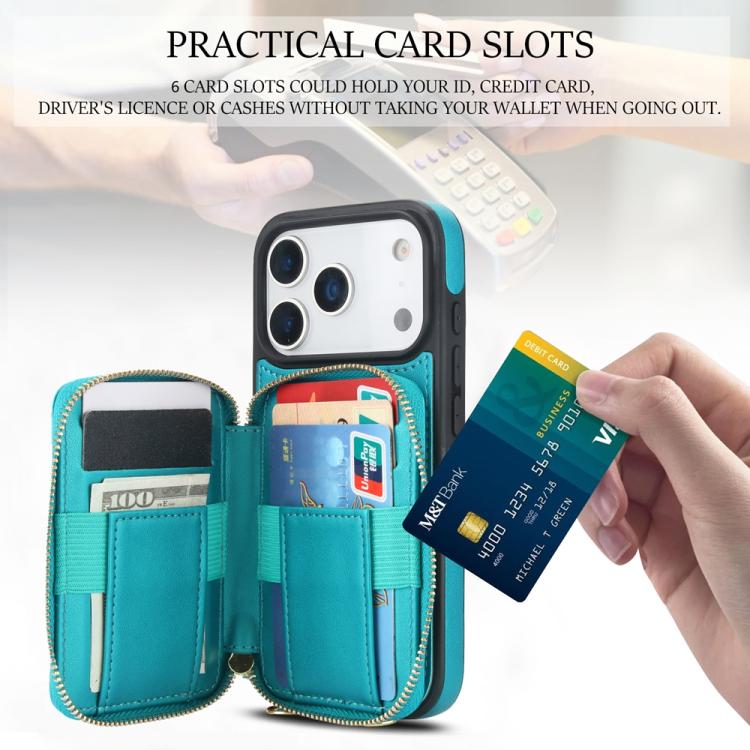 For iPhone 17 Pro Max AwQuer Crossbody Zipper Wallet Rhombic Leather Back Phone Case