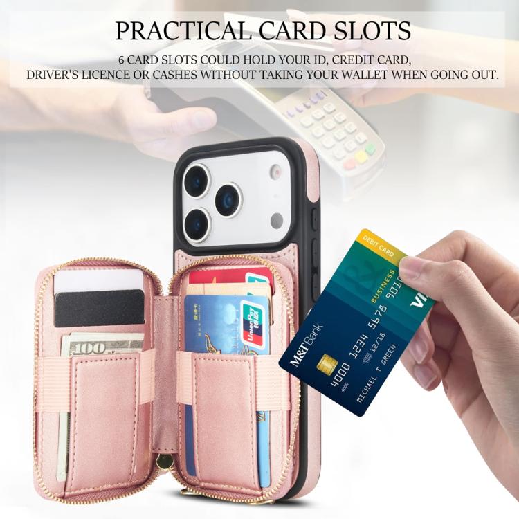For iPhone 17 Pro Max AwQuer Crossbody Zipper Wallet Rhombic Leather Back Phone Case