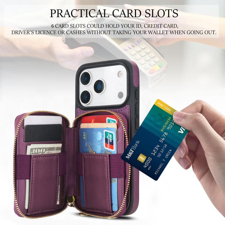 For iPhone 17 Pro Max AwQuer Crossbody Zipper Wallet Rhombic Leather Back Phone Case