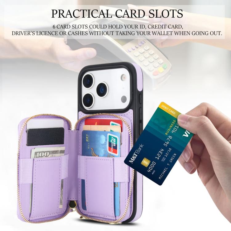 For iPhone 17 Pro Max AwQuer Crossbody Zipper Wallet Rhombic Leather Back Phone Case