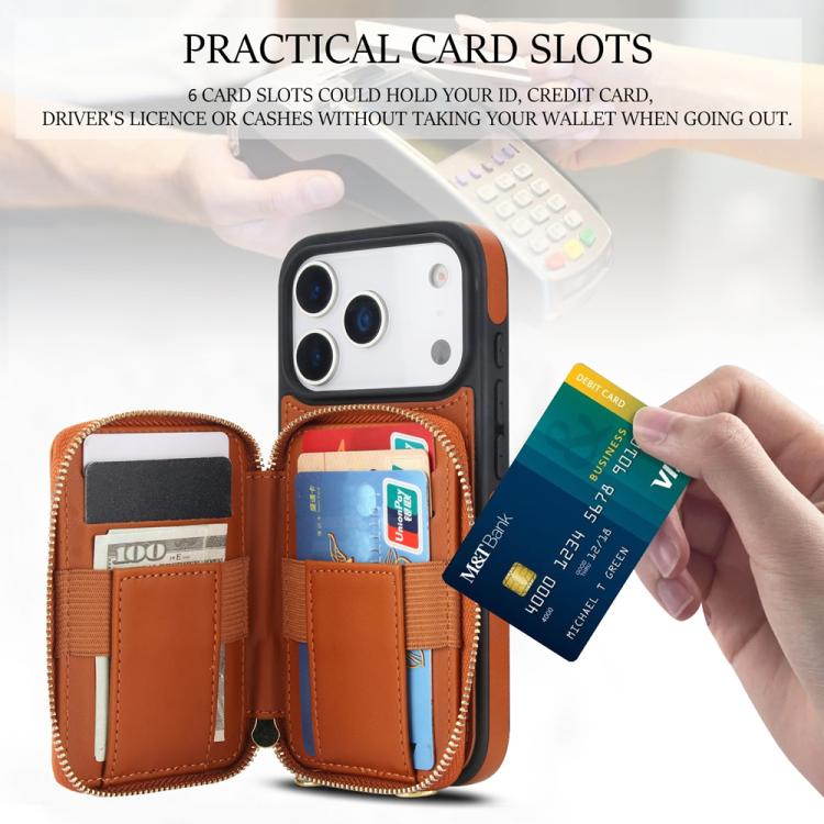 For iPhone 17 Pro Max AwQuer Crossbody Zipper Wallet Rhombic Leather Back Phone Case