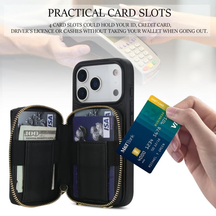 For iPhone 17 Pro AwQuer Crossbody Zipper Wallet Rhombic Leather Back Phone Case