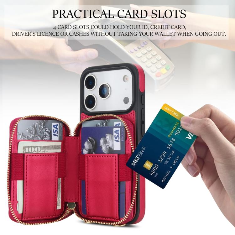 For iPhone 17 Pro AwQuer Crossbody Zipper Wallet Rhombic Leather Back Phone Case