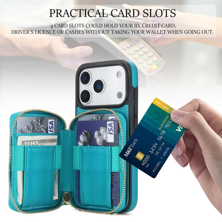 For iPhone 17 Pro AwQuer Crossbody Zipper Wallet Rhombic Leather Back Phone Case
