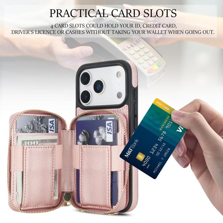 For iPhone 17 Pro AwQuer Crossbody Zipper Wallet Rhombic Leather Back Phone Case