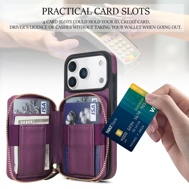 For iPhone 17 Pro AwQuer Crossbody Zipper Wallet Rhombic Leather Back Phone Case