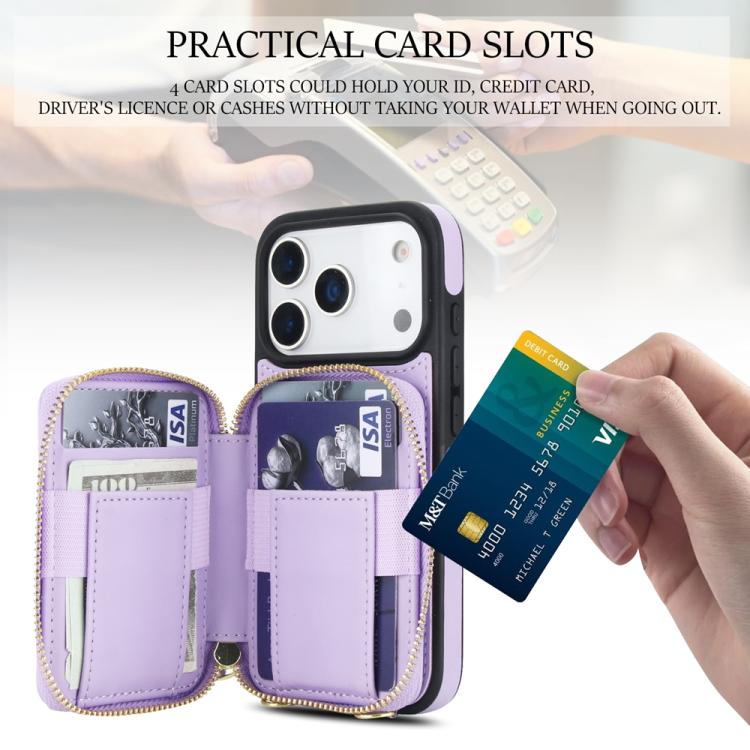 For iPhone 17 Pro AwQuer Crossbody Zipper Wallet Rhombic Leather Back Phone Case