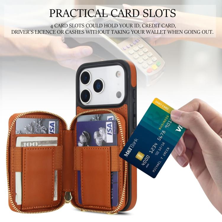For iPhone 17 Pro AwQuer Crossbody Zipper Wallet Rhombic Leather Back Phone Case