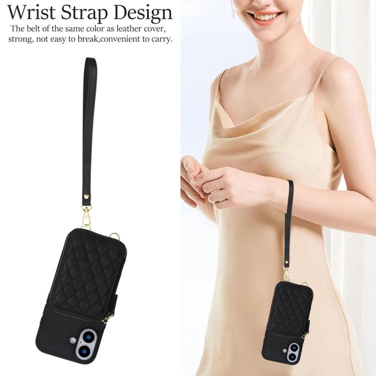 For iPhone 17 AwQuer Crossbody Zipper Wallet Rhombic Leather Back Phone Case