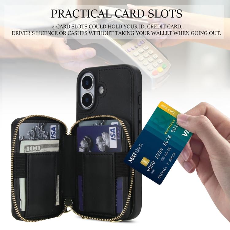 For iPhone 17 AwQuer Crossbody Zipper Wallet Rhombic Leather Back Phone Case