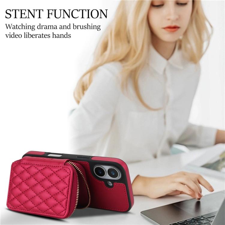 For iPhone 17 AwQuer Crossbody Zipper Wallet Rhombic Leather Back Phone Case