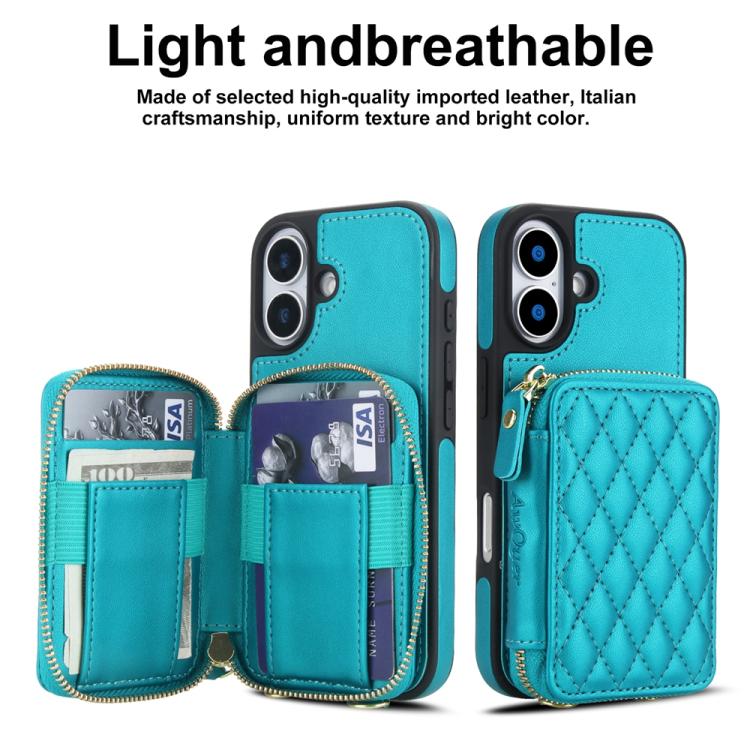 For iPhone 17 AwQuer Crossbody Zipper Wallet Rhombic Leather Back Phone Case