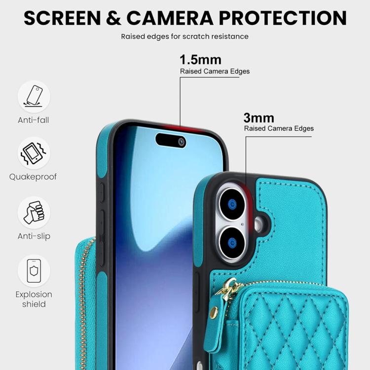 For iPhone 17 AwQuer Crossbody Zipper Wallet Rhombic Leather Back Phone Case
