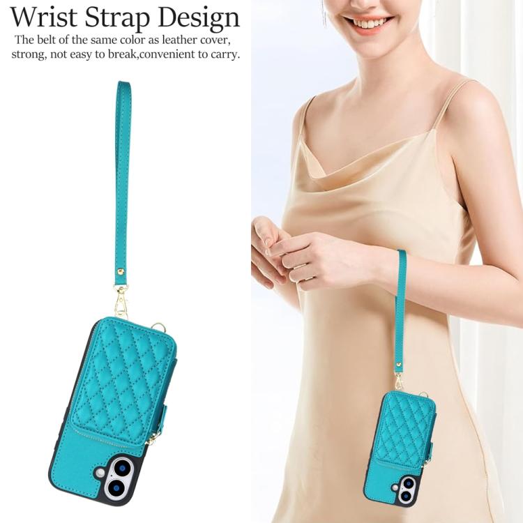 For iPhone 17 AwQuer Crossbody Zipper Wallet Rhombic Leather Back Phone Case