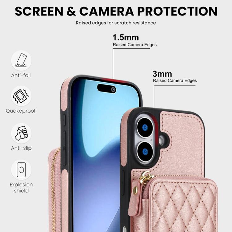 For iPhone 17 AwQuer Crossbody Zipper Wallet Rhombic Leather Back Phone Case