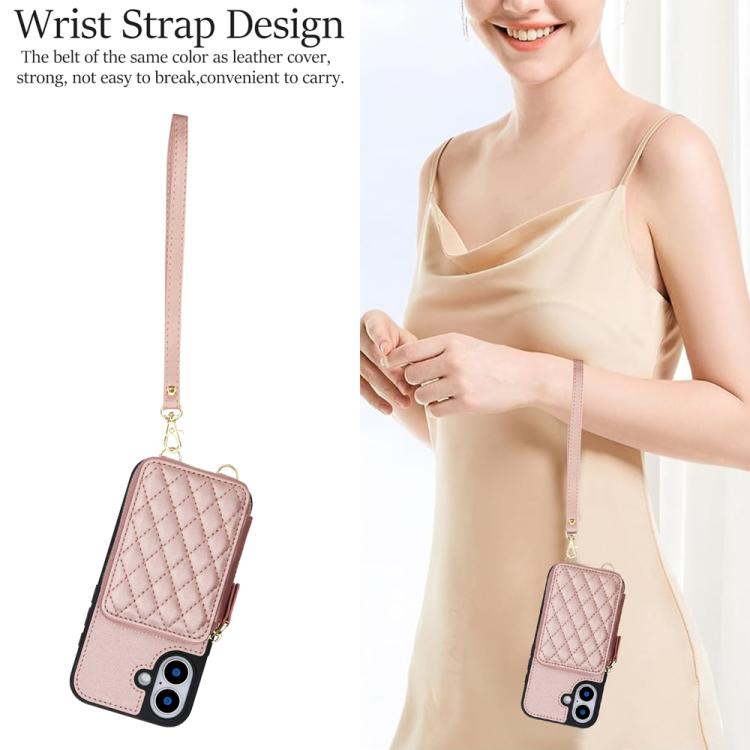 For iPhone 17 AwQuer Crossbody Zipper Wallet Rhombic Leather Back Phone Case