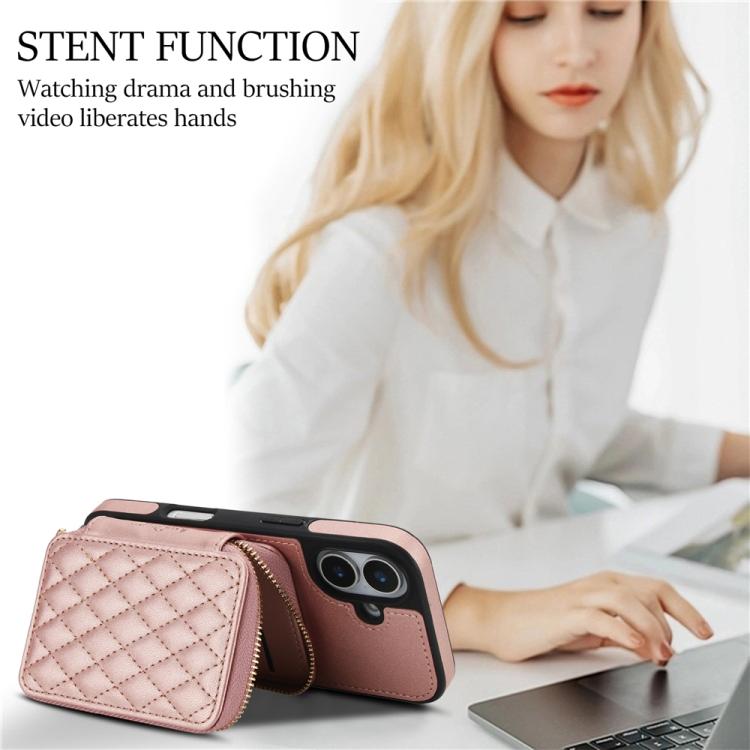 For iPhone 17 AwQuer Crossbody Zipper Wallet Rhombic Leather Back Phone Case