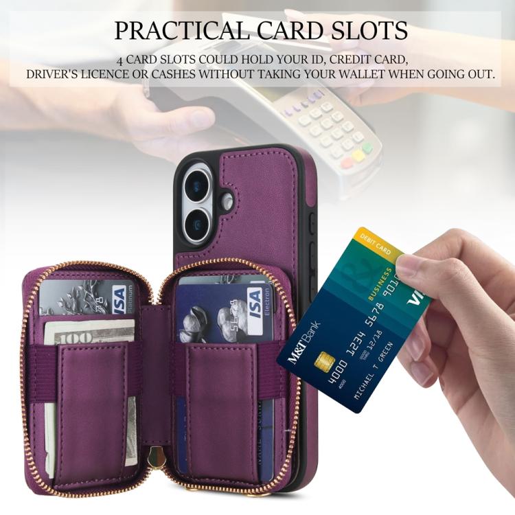 For iPhone 17 AwQuer Crossbody Zipper Wallet Rhombic Leather Back Phone Case