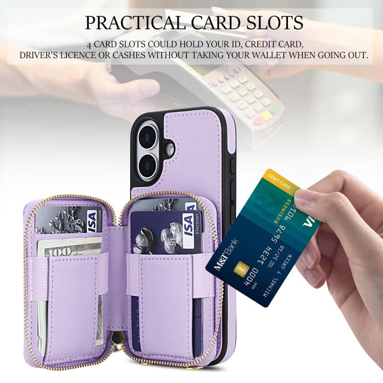 For iPhone 17 AwQuer Crossbody Zipper Wallet Rhombic Leather Back Phone Case