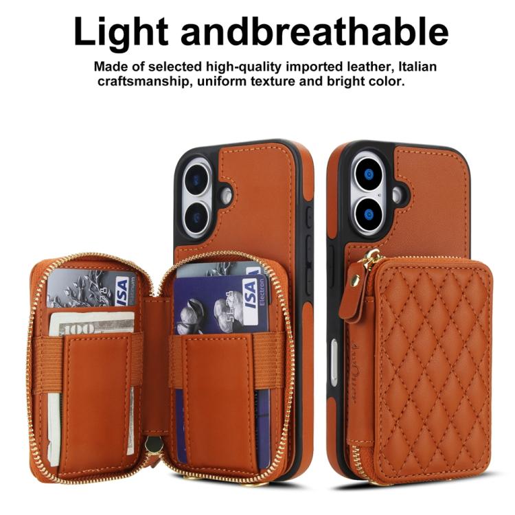 For iPhone 17 AwQuer Crossbody Zipper Wallet Rhombic Leather Back Phone Case