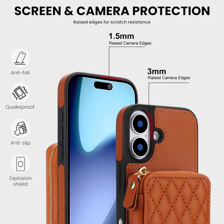 For iPhone 17 AwQuer Crossbody Zipper Wallet Rhombic Leather Back Phone Case