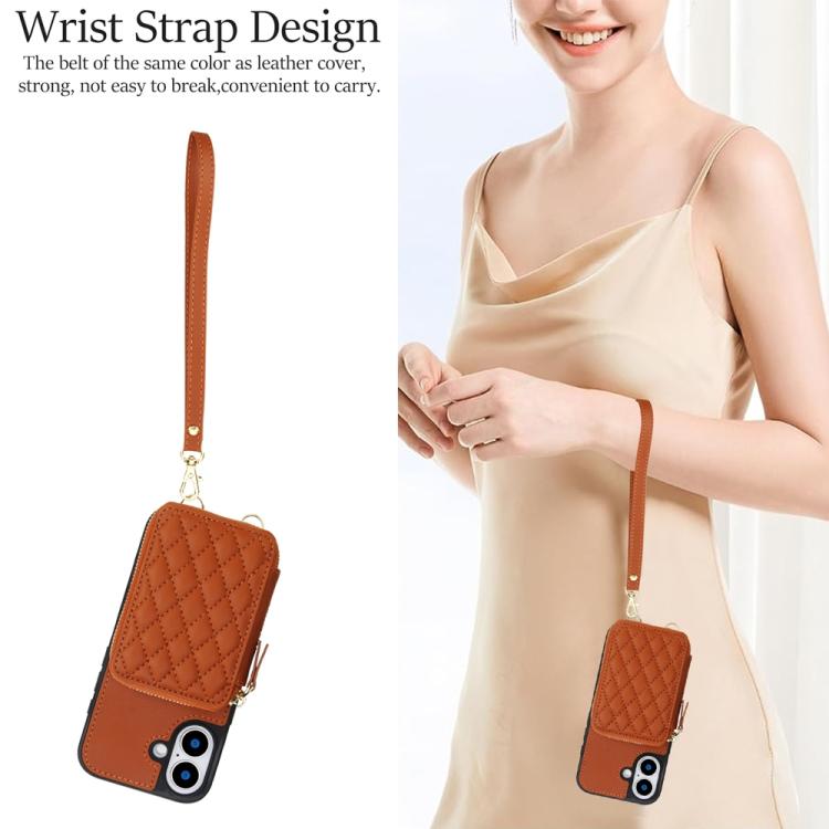 For iPhone 17 AwQuer Crossbody Zipper Wallet Rhombic Leather Back Phone Case