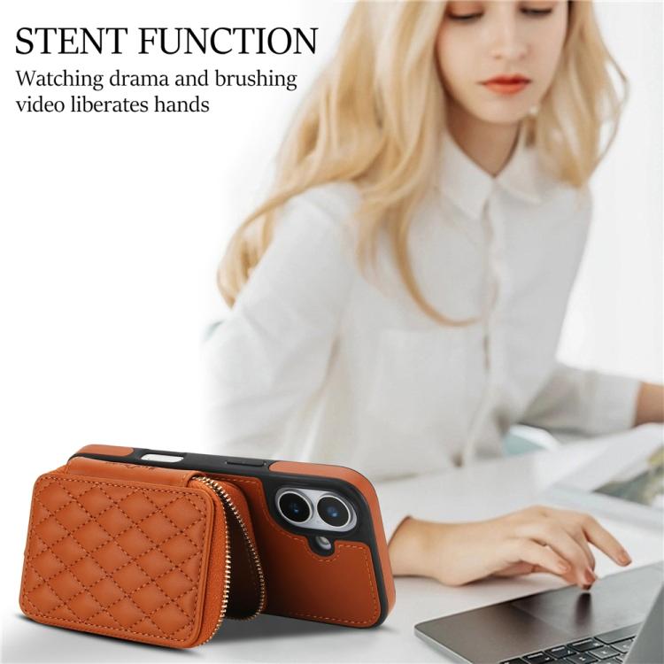 For iPhone 17 AwQuer Crossbody Zipper Wallet Rhombic Leather Back Phone Case