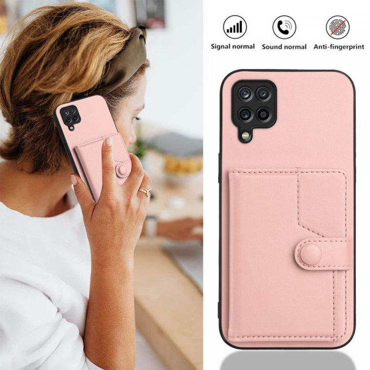For Samsung Galaxy A12 Button Card Bag RFID Anti-theft Phone Case