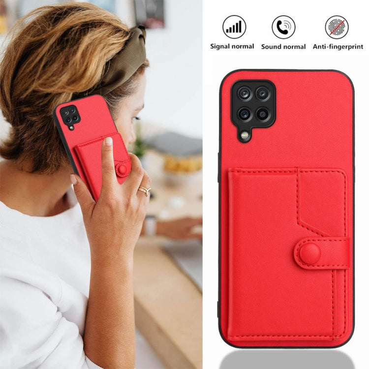 For Samsung Galaxy A12 Button Card Bag RFID Anti-theft Phone Case
