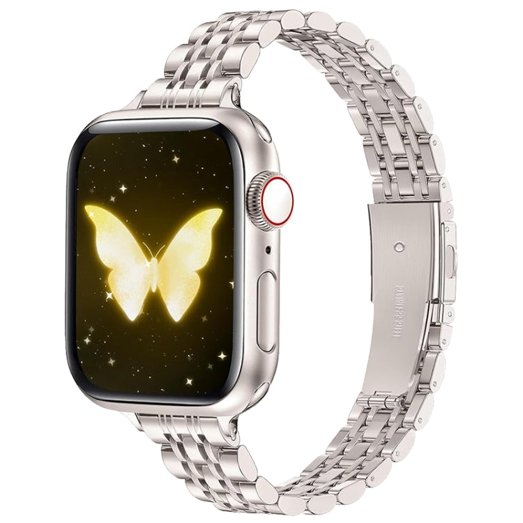 For Apple Watch 46mm / 49mm / 45mm / 44mm Slim Seven Bead Slingshot Buckle Metal Watch Band - Starlight