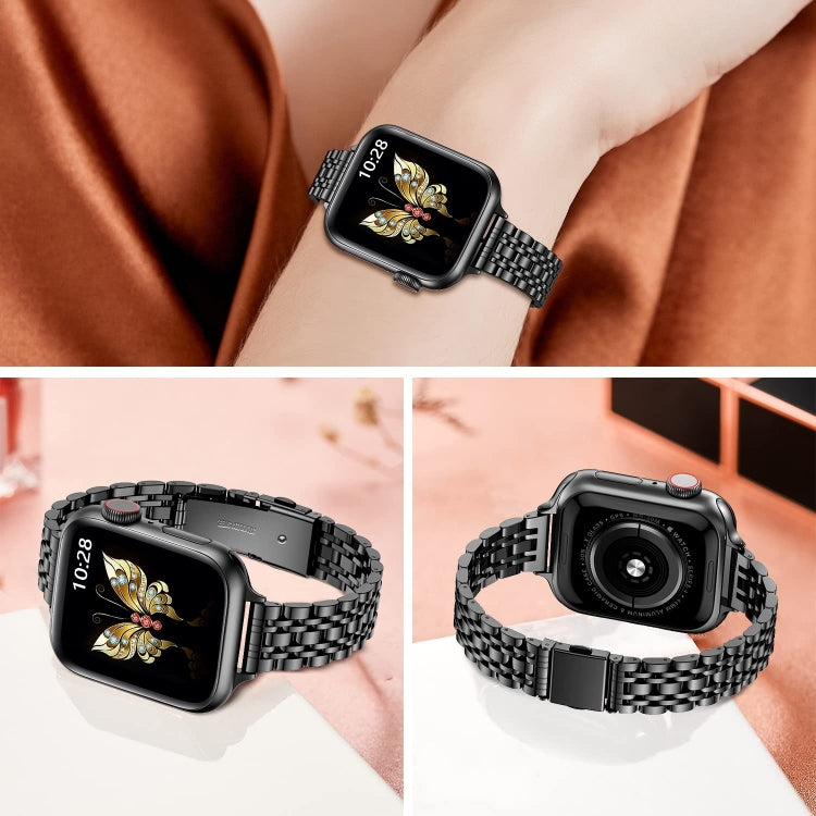 For Apple Watch 42mm / 41mm / 40mm / 38mm Slim Seven Bead Slingshot Buckle Metal Watch Band - Starlight
