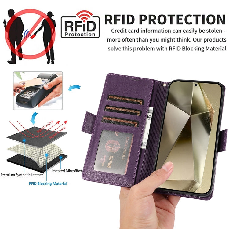 For Samsung Galaxy S25 Ultra 5G Side Buckle RFID Anti-theft Leather Phone Case
