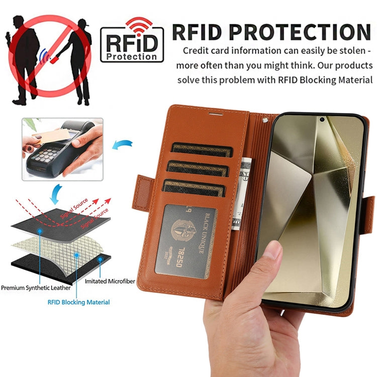 For Samsung Galaxy S25 Ultra 5G Side Buckle RFID Anti-theft Leather Phone Case