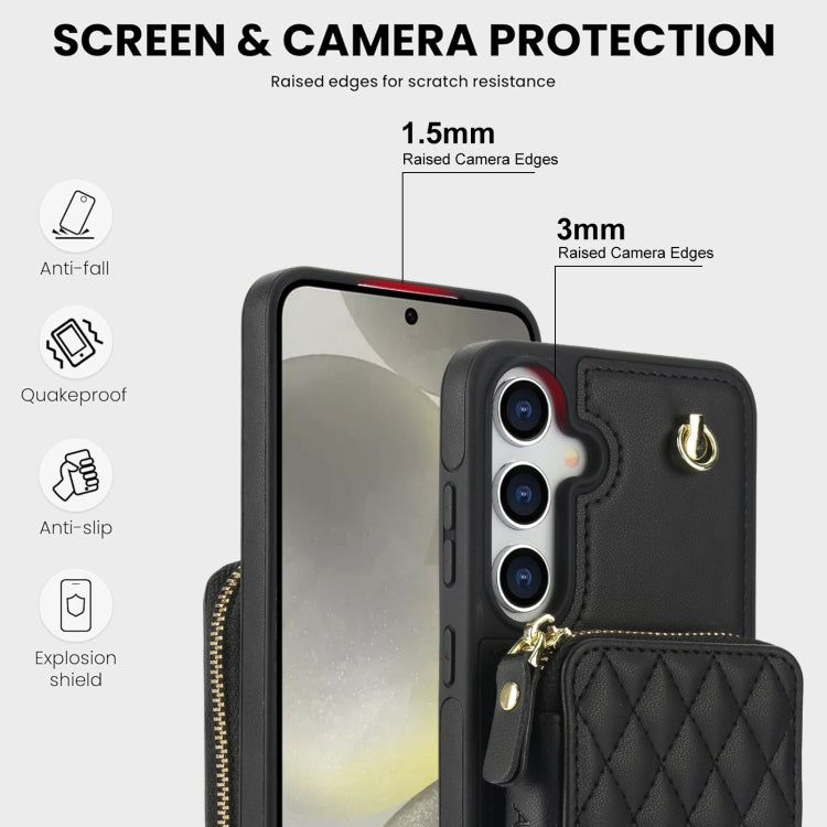 For Samsung Galaxy S24+ / S25+ 5G AwQuer Crossbody Zipper Wallet Rhombic Leather Back Phone Case
