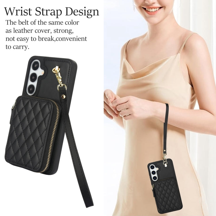 For Samsung Galaxy S24+ / S25+ 5G AwQuer Crossbody Zipper Wallet Rhombic Leather Back Phone Case