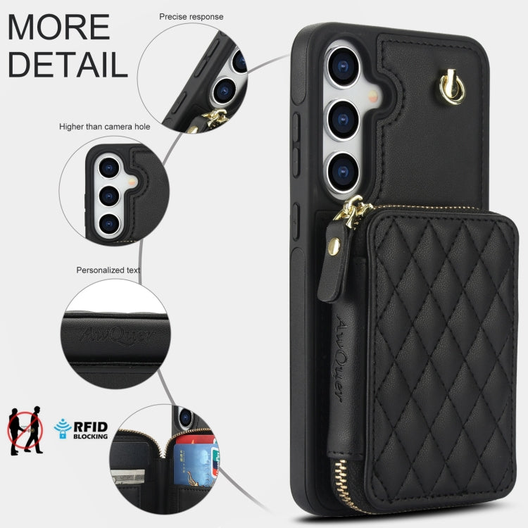 For Samsung Galaxy S24+ / S25+ 5G AwQuer Crossbody Zipper Wallet Rhombic Leather Back Phone Case