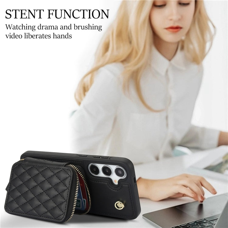 For Samsung Galaxy S24+ / S25+ 5G AwQuer Crossbody Zipper Wallet Rhombic Leather Back Phone Case