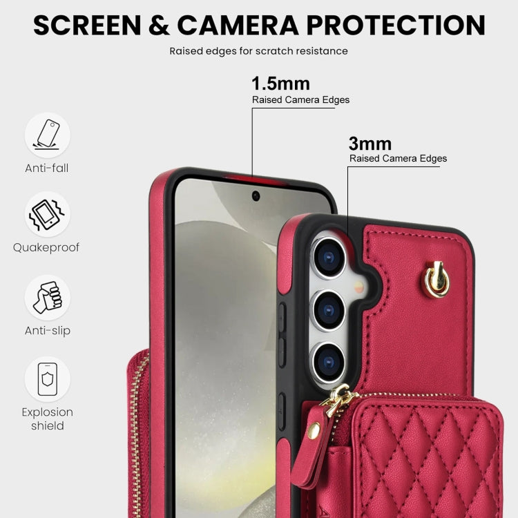 For Samsung Galaxy S24+ / S25+ 5G AwQuer Crossbody Zipper Wallet Rhombic Leather Back Phone Case