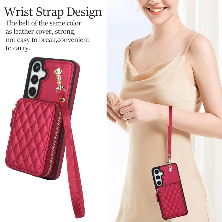 For Samsung Galaxy S24+ / S25+ 5G AwQuer Crossbody Zipper Wallet Rhombic Leather Back Phone Case