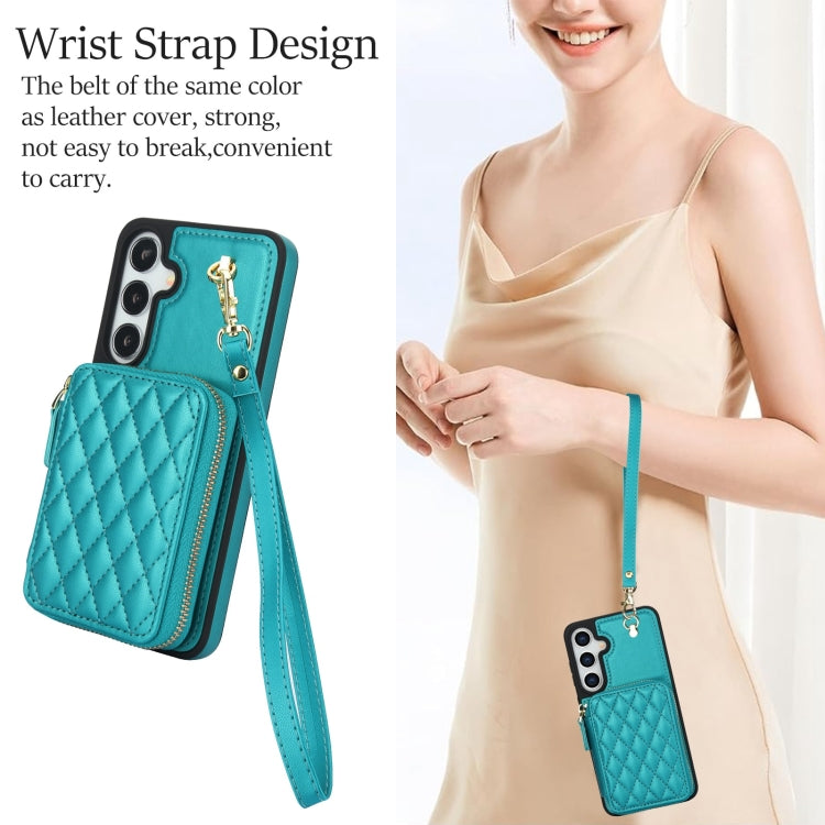 For Samsung Galaxy S24+ / S25+ 5G AwQuer Crossbody Zipper Wallet Rhombic Leather Back Phone Case