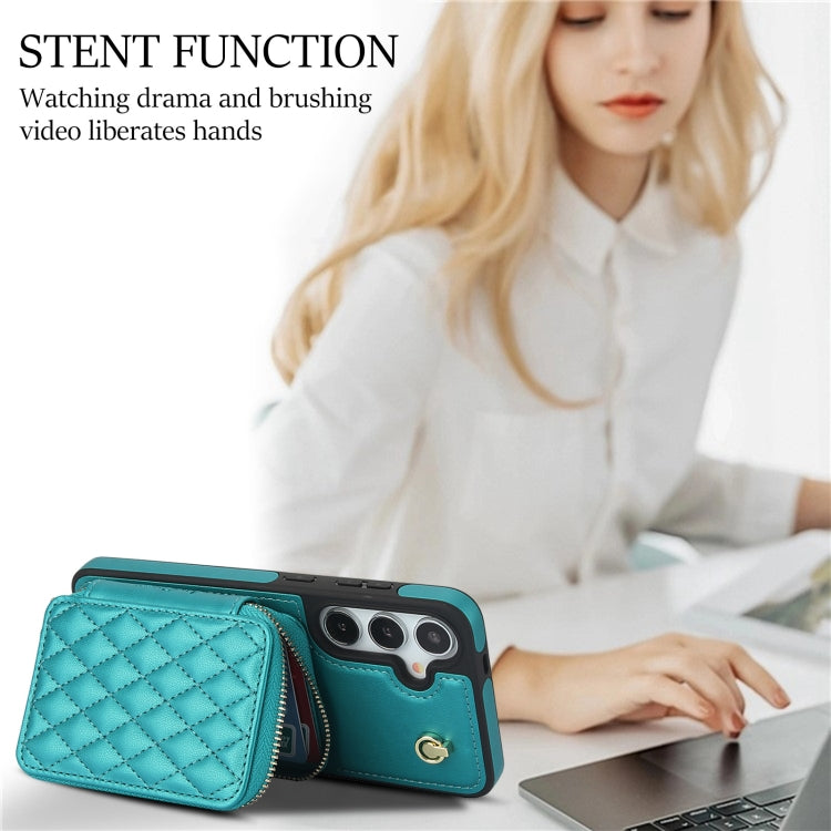 For Samsung Galaxy S24+ / S25+ 5G AwQuer Crossbody Zipper Wallet Rhombic Leather Back Phone Case