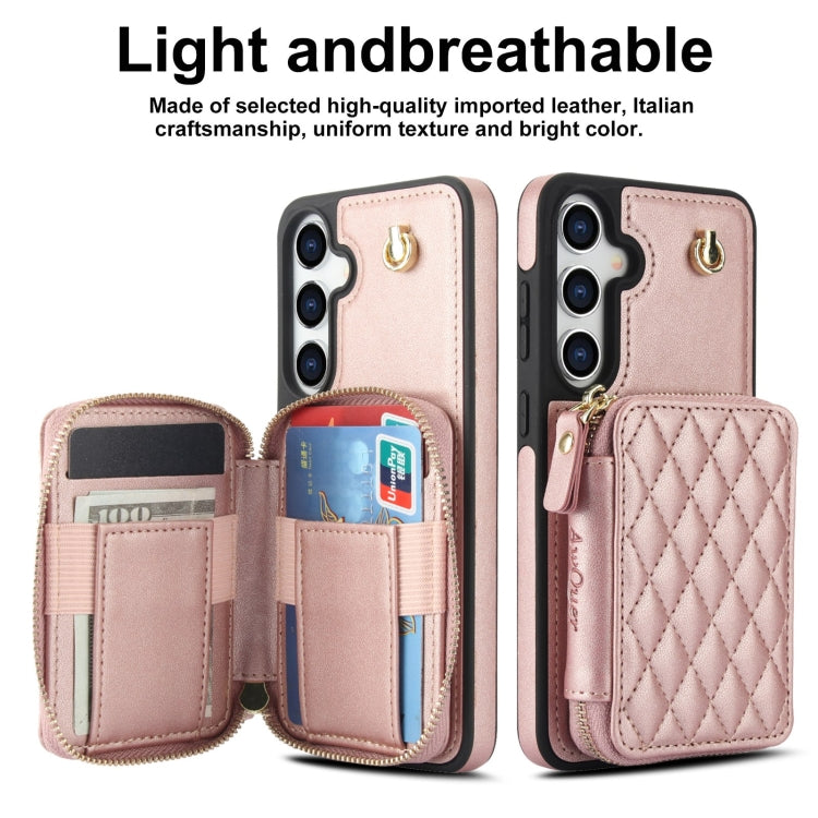For Samsung Galaxy S24+ / S25+ 5G AwQuer Crossbody Zipper Wallet Rhombic Leather Back Phone Case