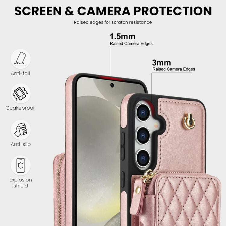 For Samsung Galaxy S24+ / S25+ 5G AwQuer Crossbody Zipper Wallet Rhombic Leather Back Phone Case