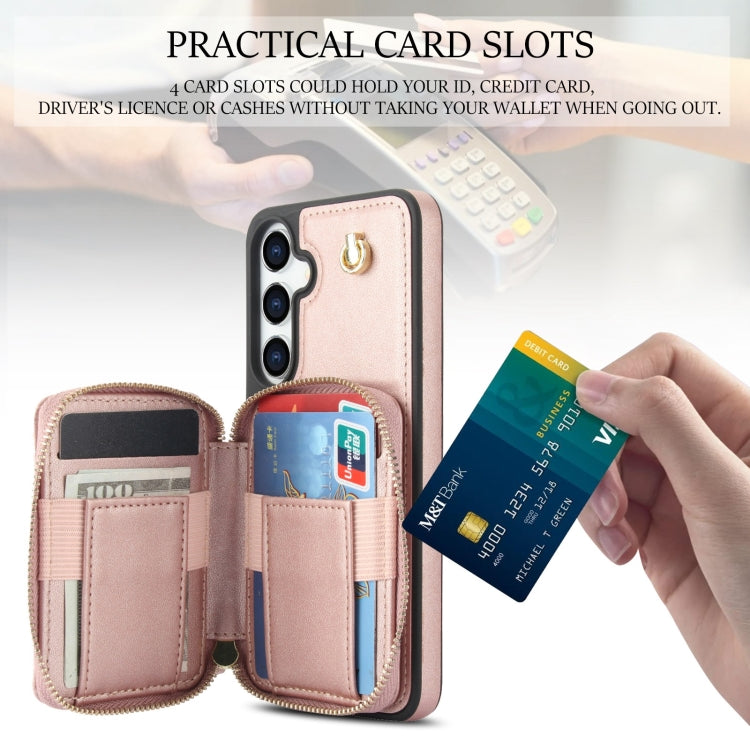 For Samsung Galaxy S24+ / S25+ 5G AwQuer Crossbody Zipper Wallet Rhombic Leather Back Phone Case