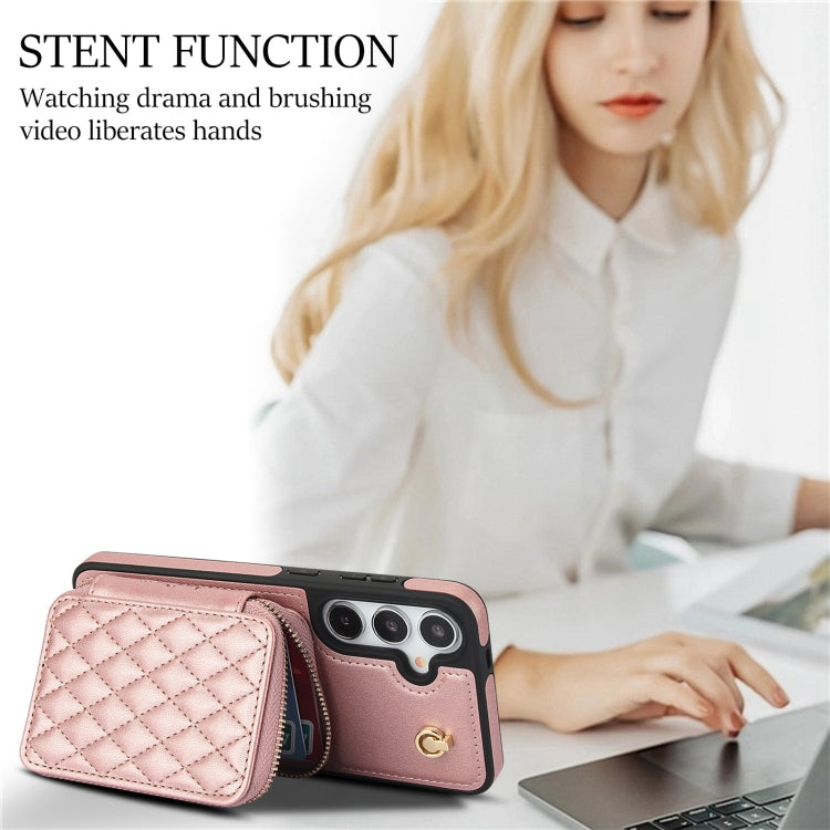 For Samsung Galaxy S24+ / S25+ 5G AwQuer Crossbody Zipper Wallet Rhombic Leather Back Phone Case